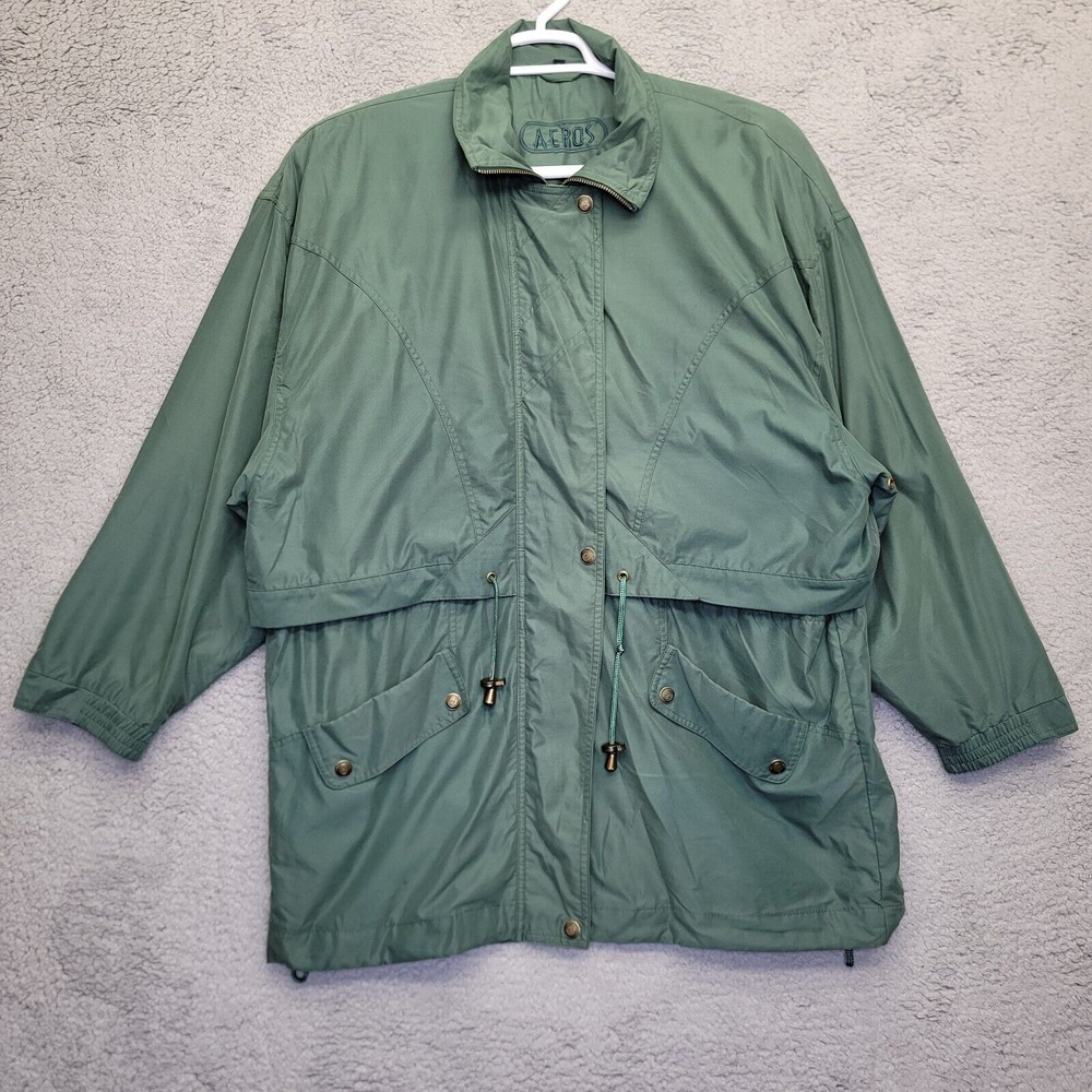 Aeros Anorak Jacket‎ Womens L Green Full Zip Toggle Waist Mid Length Lightweight